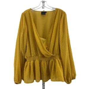 Cliche Yellow Blouse XL Peplum Long Sleeve Preowned Women's Top
